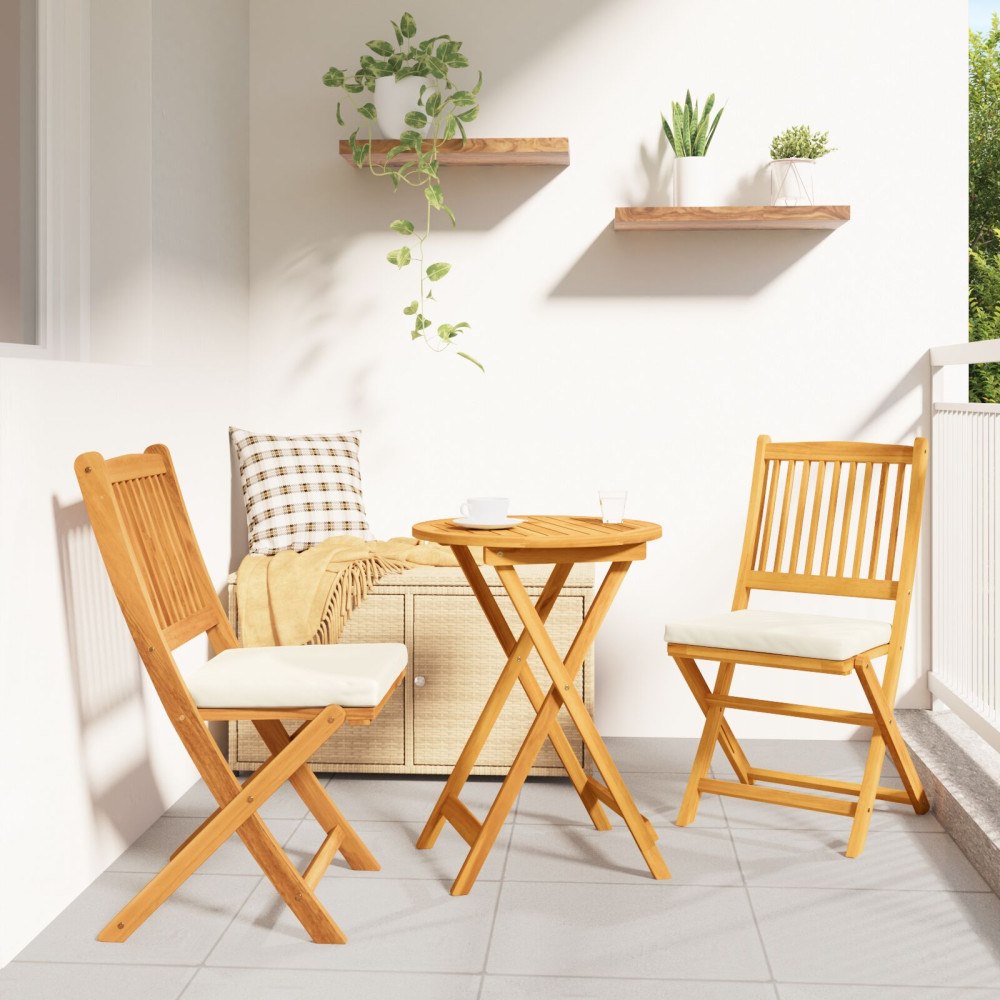 vidaXL Fällstol med kudde 2 pcs Vit 49 x 57.5 x 92cm Massivt akaciaträ