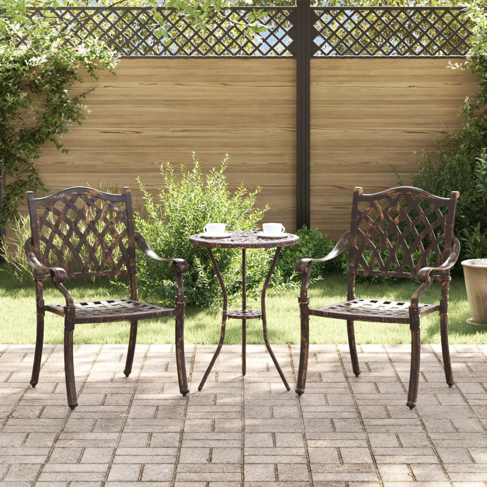 vidaXL Trädgård Stol med kudde 2 pcs Brons 55 x 56.5 x 91cm Aluminium
