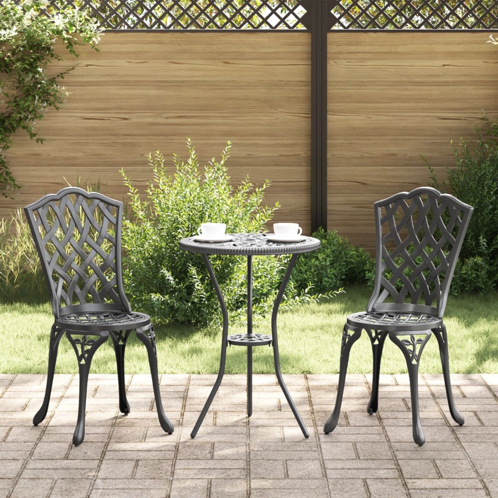 vidaXL 3-delars Trädgårdsbistro Set Svart Gjutjärn