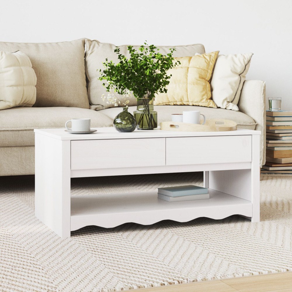 vidaXL Kaffeebord ""DRAMMEN"" Vit 99x55x45 cm Massiv Trä Furu
