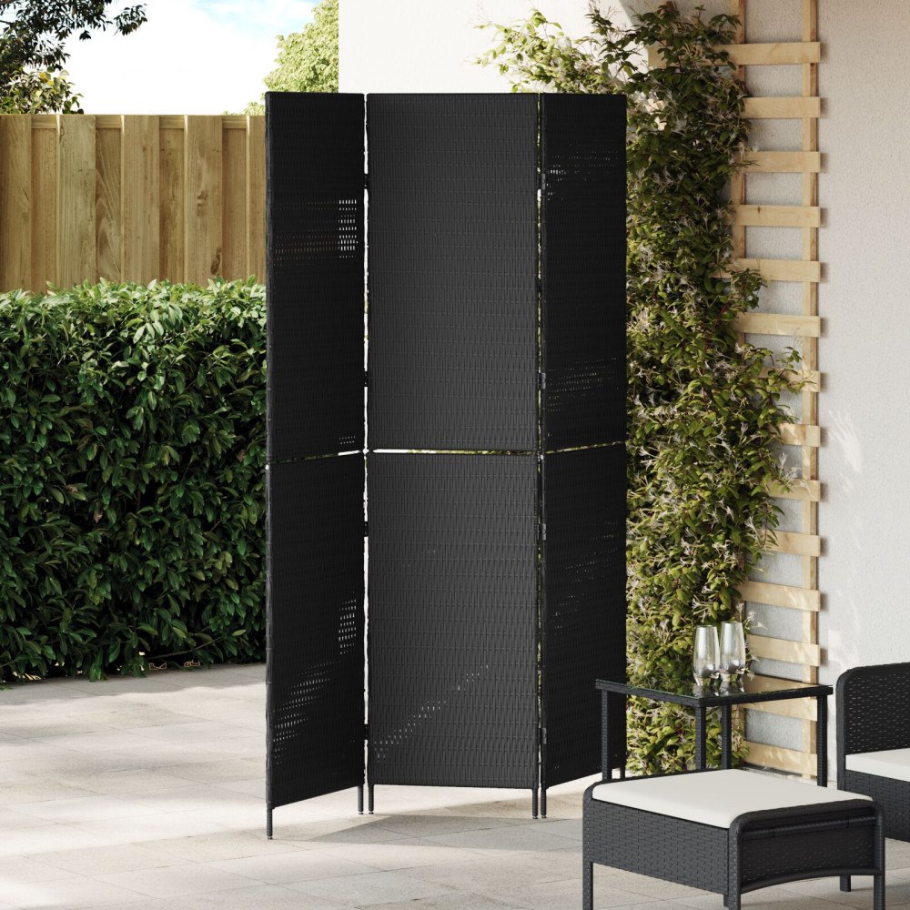 vidaXL Rumsavdelare 3 Paneler Fällbar Svart 146x180 cm Poly Rattan