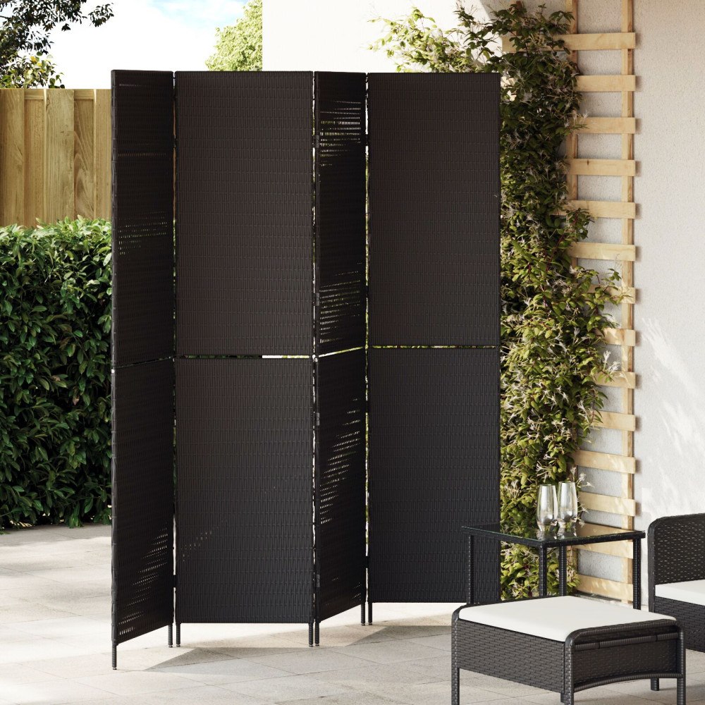 vidaXL Rumsavdelare 4 Paneler Fällbar Svart 195x180 cm Poly Rattan