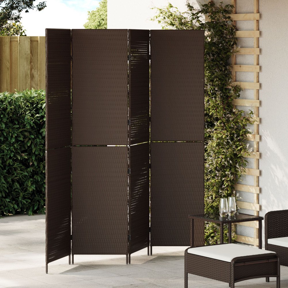 vidaXL Rumdelare 4 Paneler Hopfällbar Brun 195x180 cm Poly Rattan