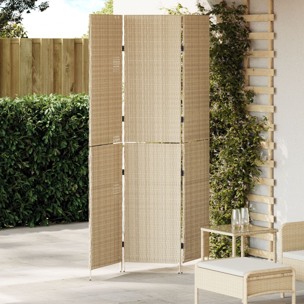 vidaXL Rumsavdelare 3 Paneler Fällbar Beige 146x200 cm Poly Rattan