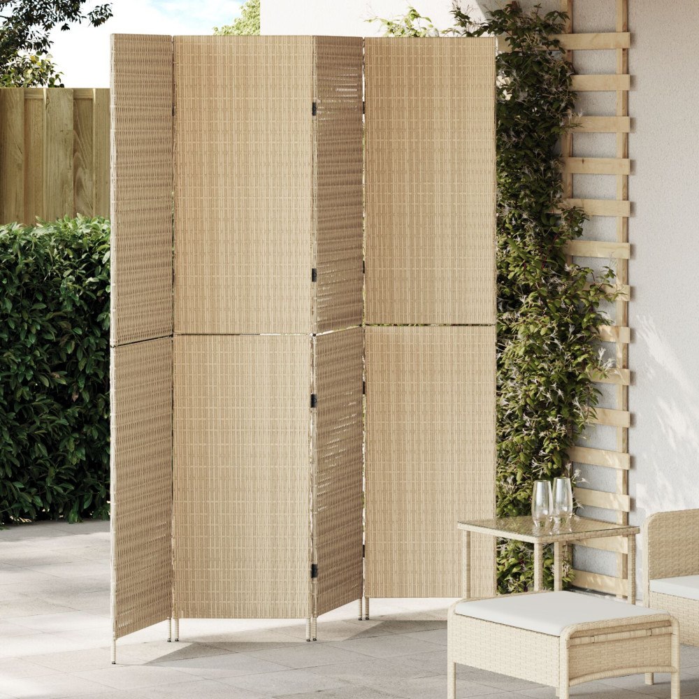 vidaXL Rumsavdelare Beige Trä, Tyg 4 paneler, 200 cm hög Hopfällbar