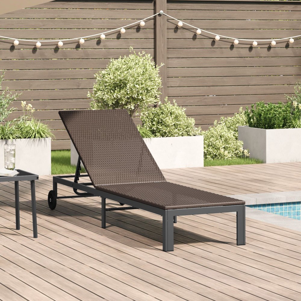 vidaXL Solstol med hjul Brun Poly Rattan