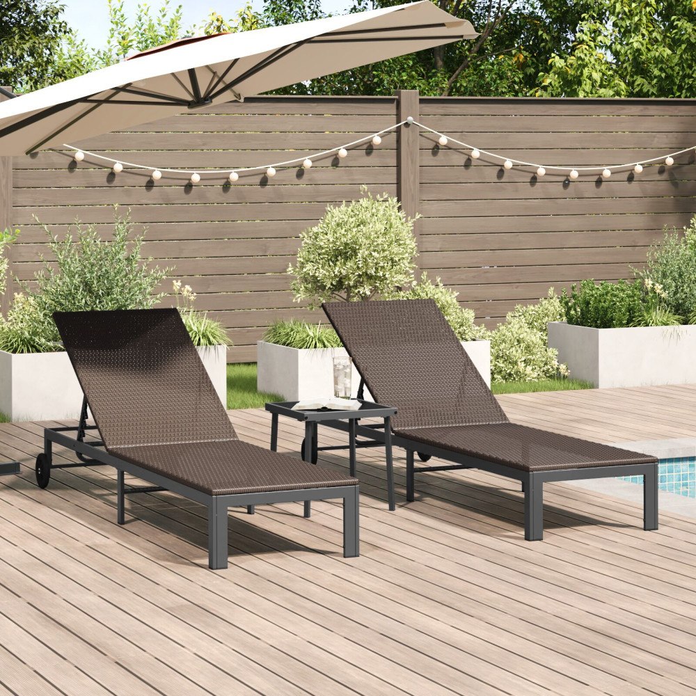 vidaXL Solbädd med kudde 2 pcs Brun 40 x 39 x 40.5 cm konstrotting