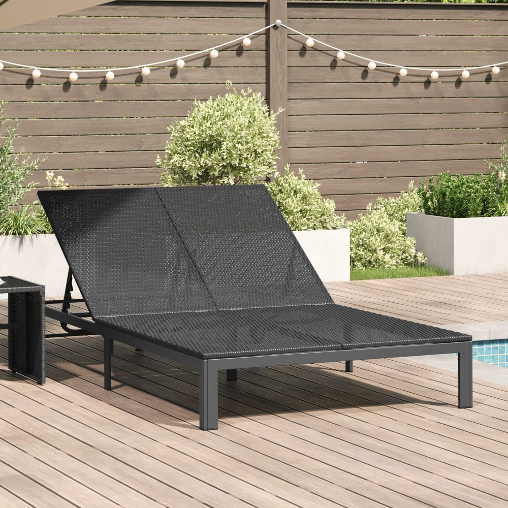 vidaXL Solbädd 2-person Svart 115 x 206 x 75cm konstrotting