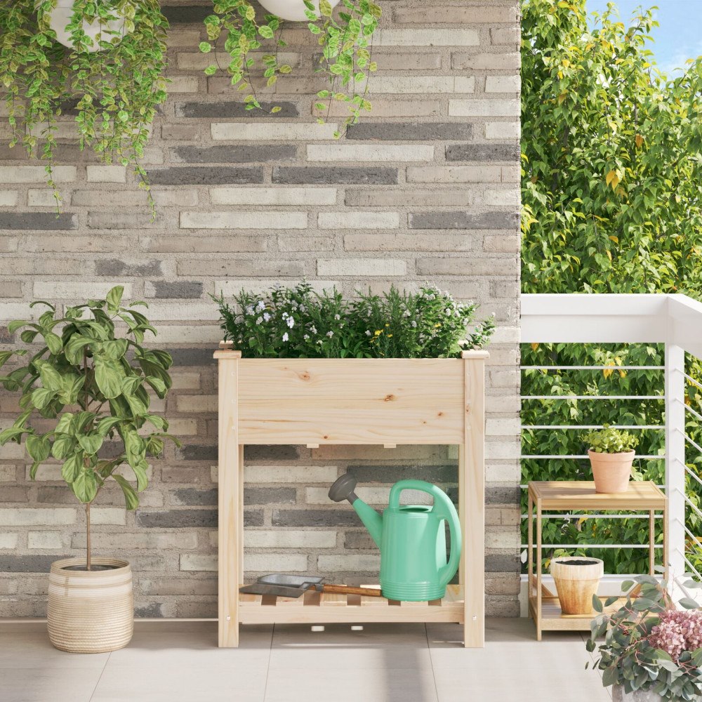 vidaXL Trädgårdspall med hylla 71x37x76 cm Massivt Furu