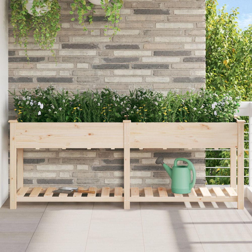 vidaXL Trädgårdsplanterare med hylla 203x53x76 cm i massivt trä