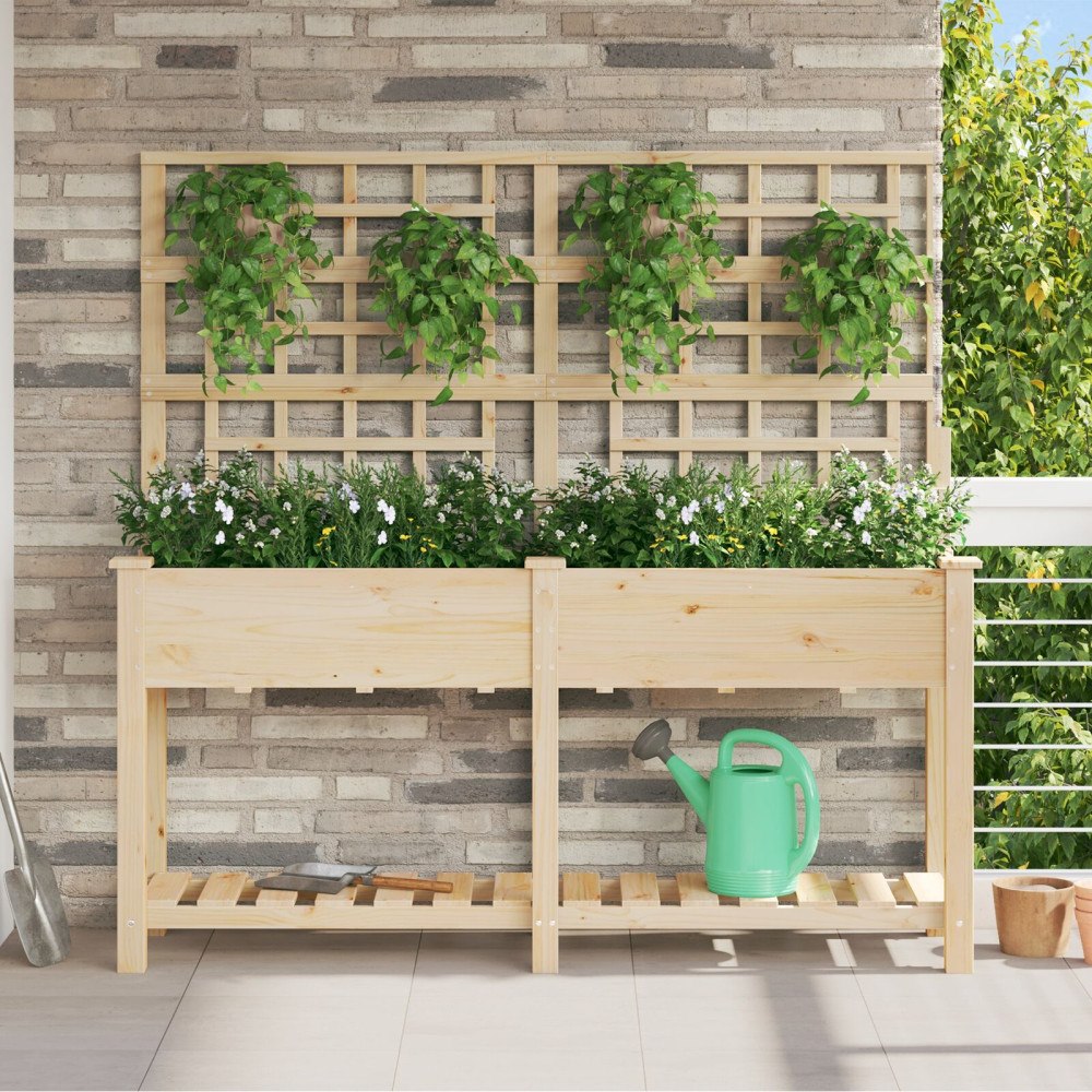 vidaXL Trädgårdsplanterare med Spaljé & Hylla 161x43x152 cm Massivt Tallträ