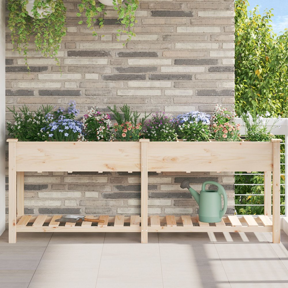vidaXL Trädgårdsplanterare med galler 203x53x76 cm Solid Furu