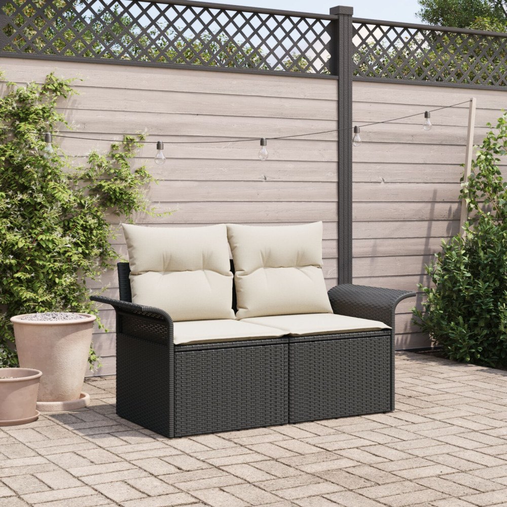 vidaXL Trädgårdsoffa med kudde Svart 141 x 62 x 69cm konstrotting