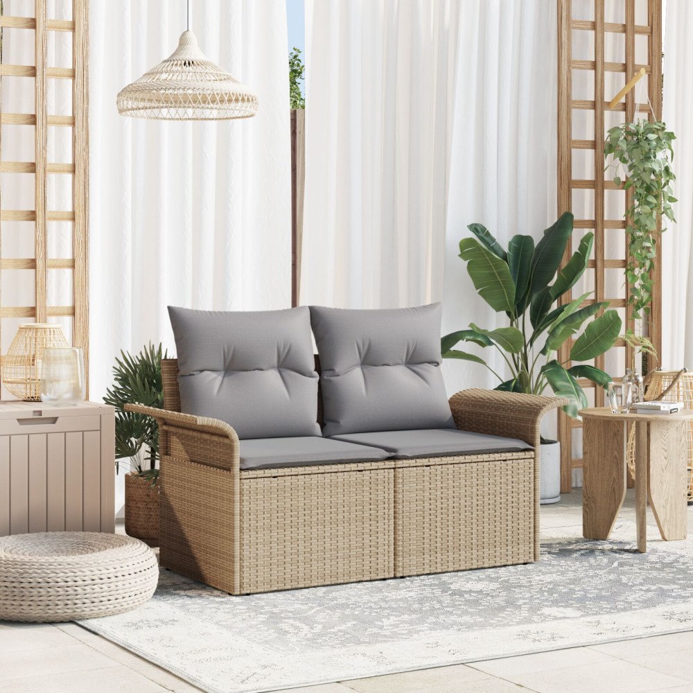 vidaXL Trädgårdsoffa med kudde Beige 141 x 62 x 69cm konstrotting