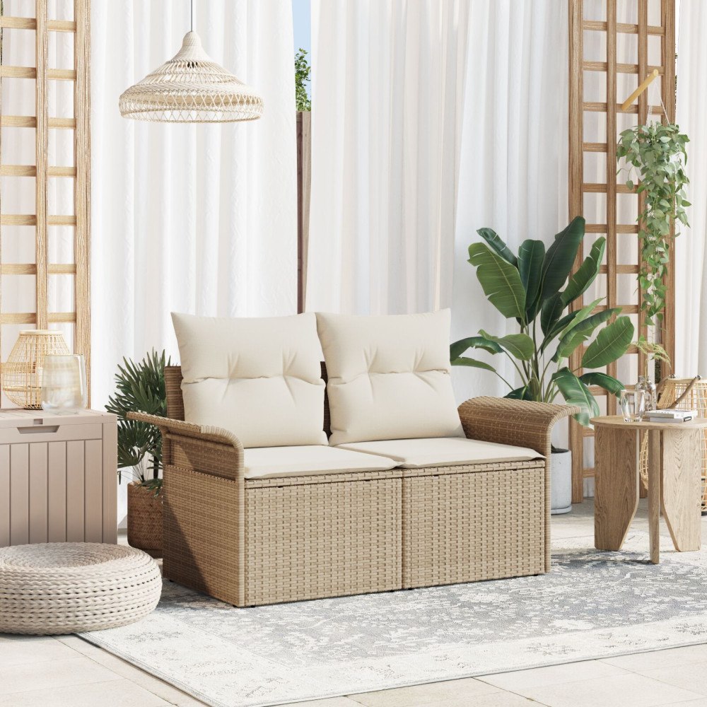 vidaXL Trädgårdsoffa med kudde Beige 141 x 62 x 69cm konstrotting