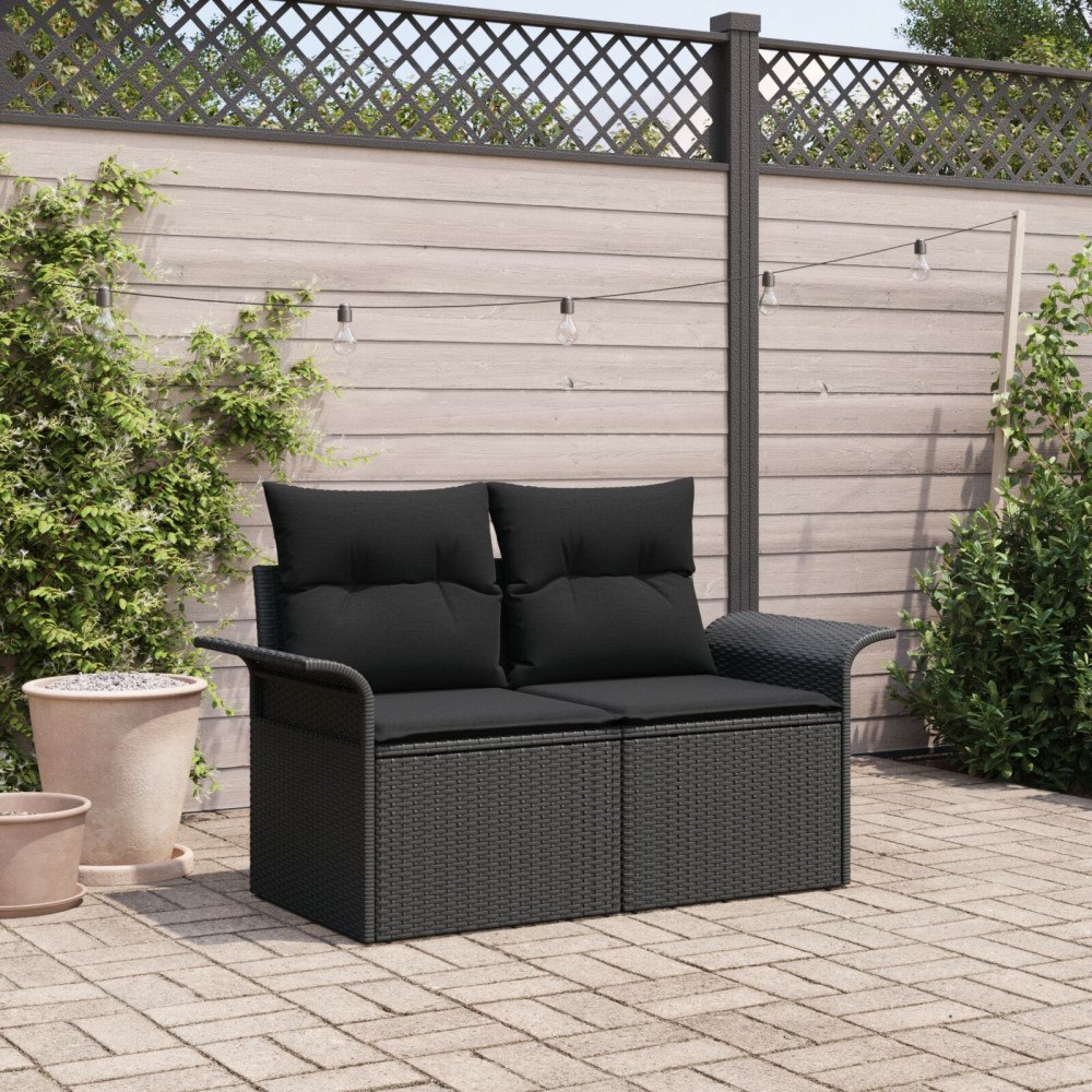 vidaXL Trädgårdsoffa med kudde Svart 141 x 62 x 69cm konstrotting
