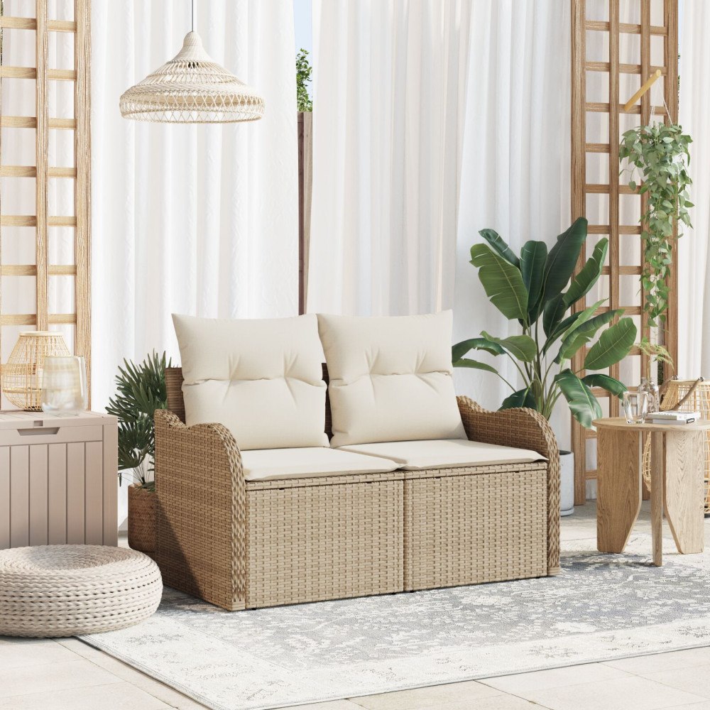vidaXL Trädgårdsoffa med kudde Beige 121 x 62 x 69cm konstrotting