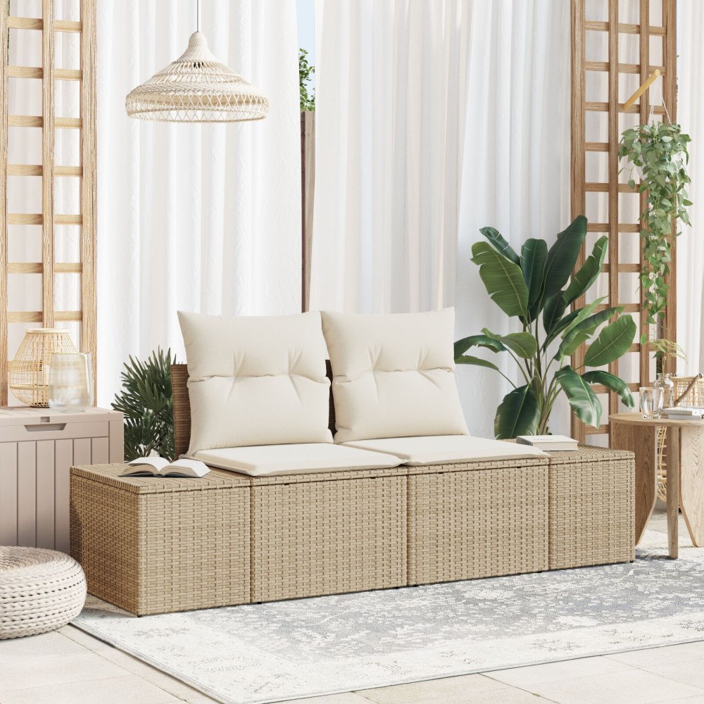 vidaXL 2-Sits Trädgårdsoffa med Kuddar Beige Poly Rattan