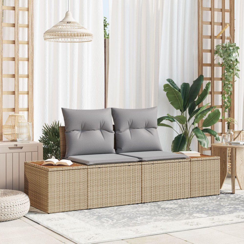 vidaXL 2-sits trädgårdsoffa med kuddar Beige Poly Rattan