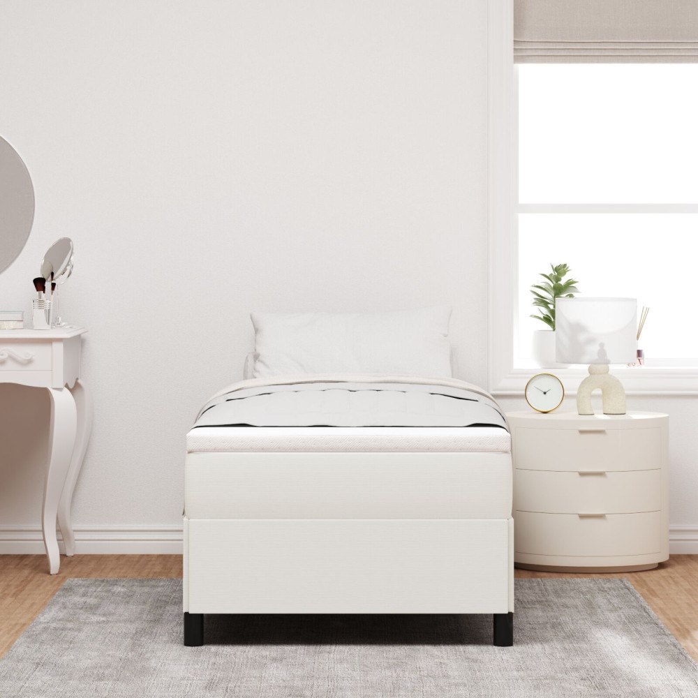 vidaXL Sängram Gräddvit 90x190 cm Våfflat Tyg
