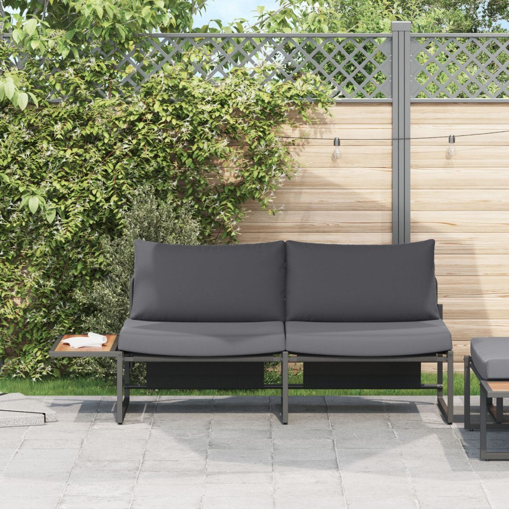vidaXL Trädgårdsoffa med kudde Antracit 200,5 x 70 x 85,5 cm Stål