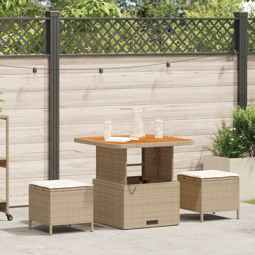 vidaXL 3-delat utemöbelset med kuddar Beige Poly Rattan Akacia