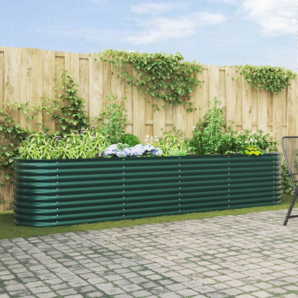 vidaXL Trädgårdsodlingslåda Grön 400x80x81 cm i Galvaniserat Stål