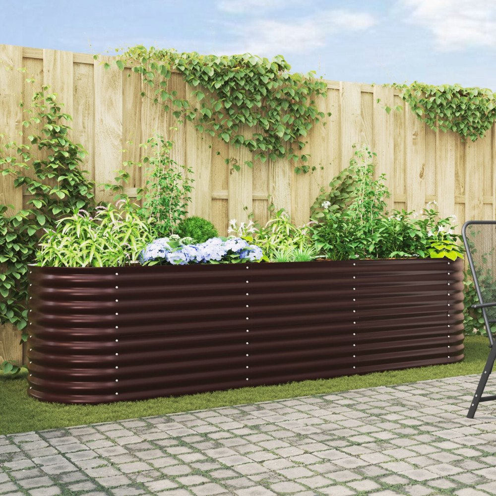 vidaXL Trädgårdsodlingslåda Brun 320x80x81 cm Galvaniserat Stål