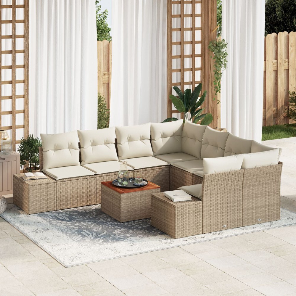 vidaXL Trädgårdsoffset 9 st Beige konstrotting