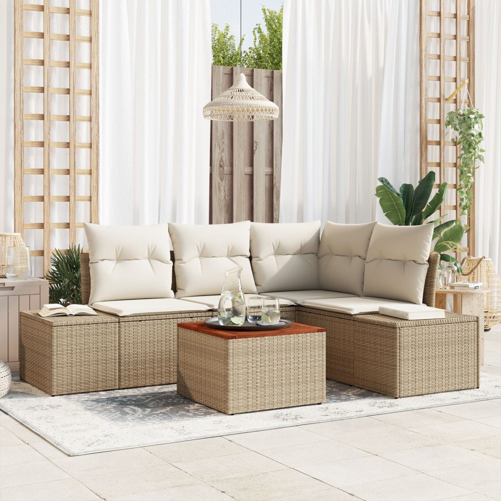 vidaXL Trädgårdsoffset 5 st Beige konstrotting