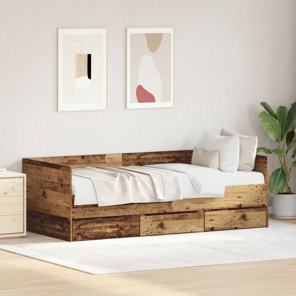 vidaXL Sängsoffa med låda Gammalt trä 90 x 200 cm Konstruerat trä