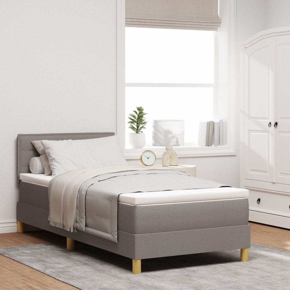 vidaXL Bäddfjäder med kudde med huvudgavel Taupe 90 x 200 cm tyg