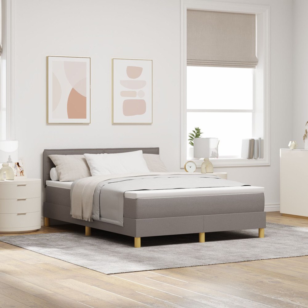 vidaXL Bäddfjäder med kudde med huvudgavel Taupe 140 x 190 cm tyg