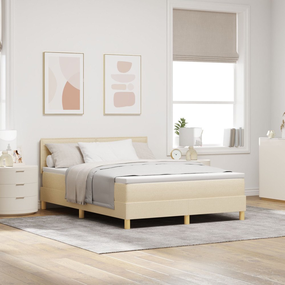 vidaXL Box Spring Säng med Madrass Grädde 160x200 cm Tyg