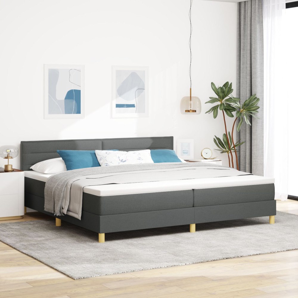 vidaXL Bäddfjäder med kudde med huvudgavel Mörkgrå 200 x 200 cm tyg