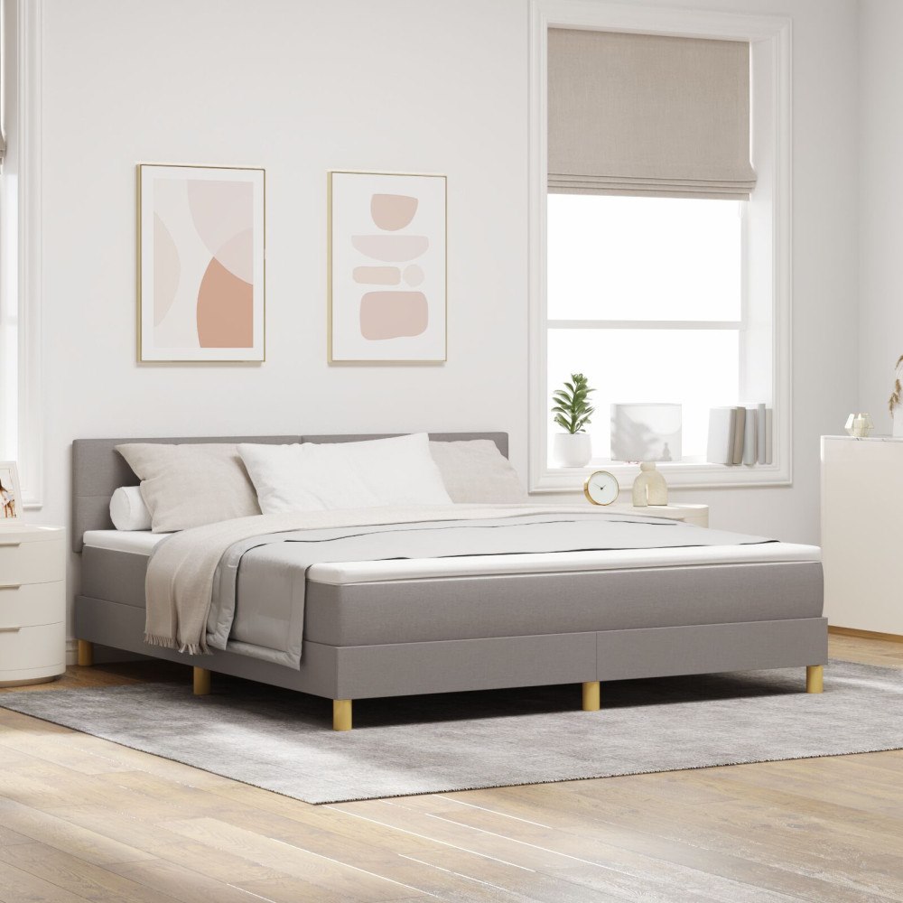 vidaXL Bäddfjäder med kudde med huvudgavel Taupe 180 x 200 cm tyg