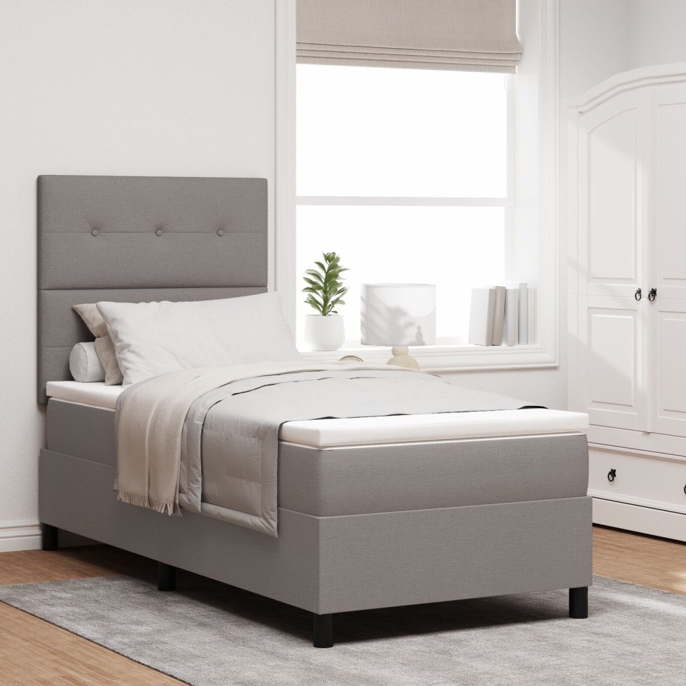 vidaXL Bäddfjäder med huvudgavel Taupe 100 x 200 cm tyg