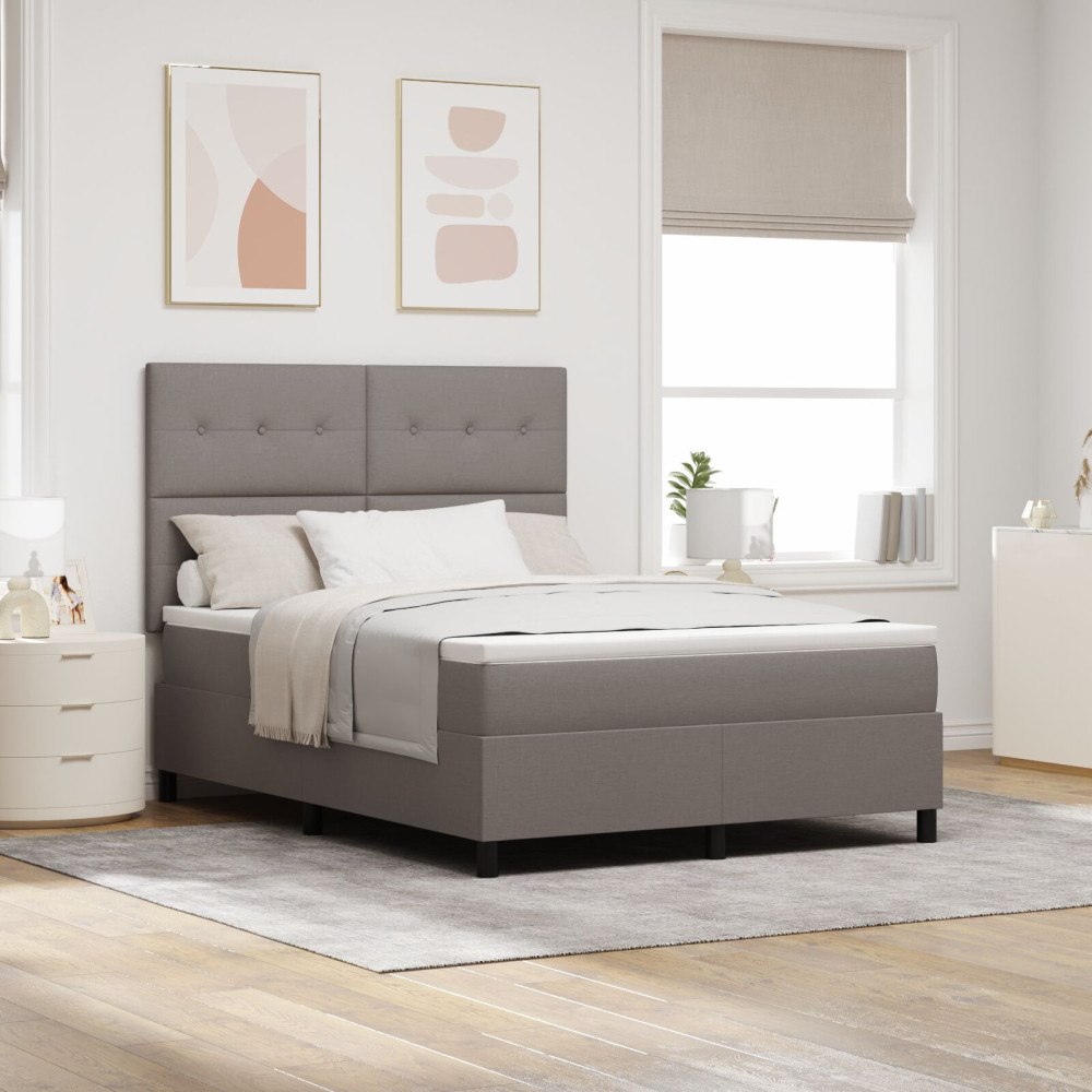 vidaXL Bäddfjäder med huvudgavel Taupe 140 x 200 cm tyg