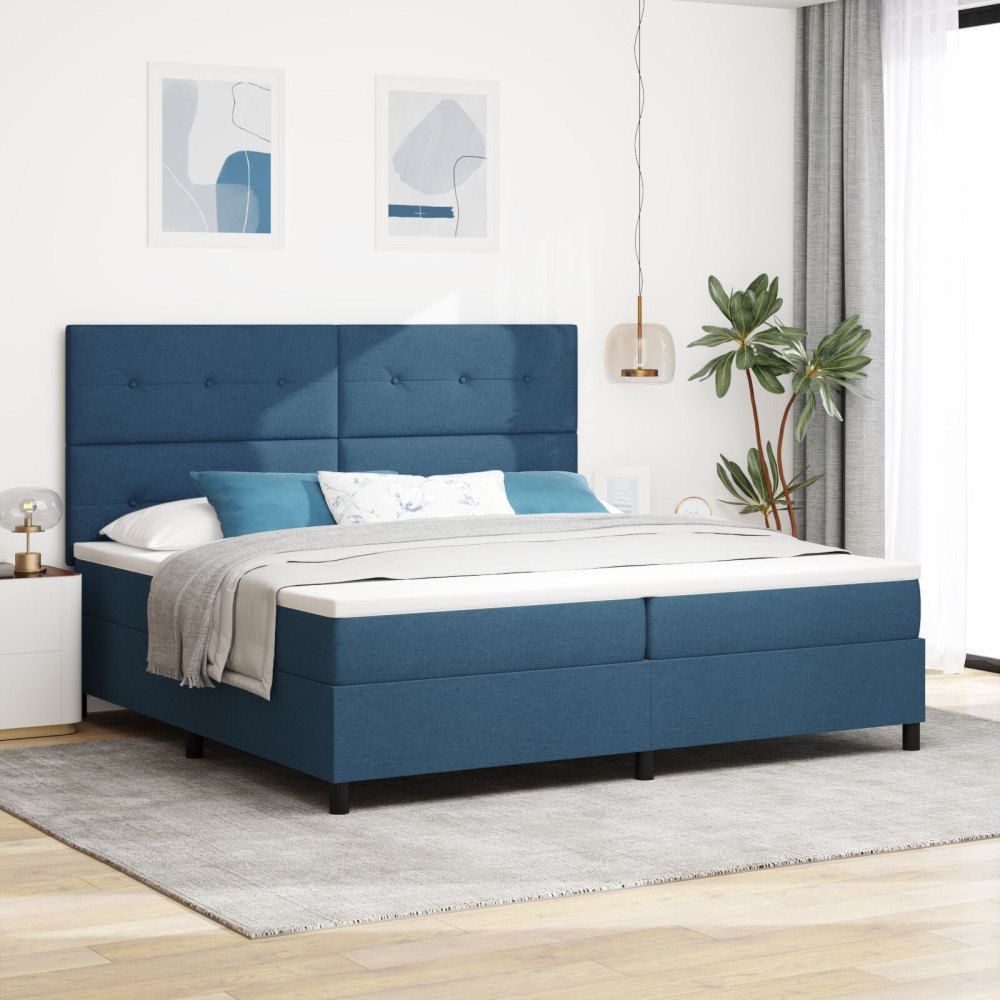 vidaXL Bäddfjäder med huvudgavel Blå 200 x 200 cm tyg