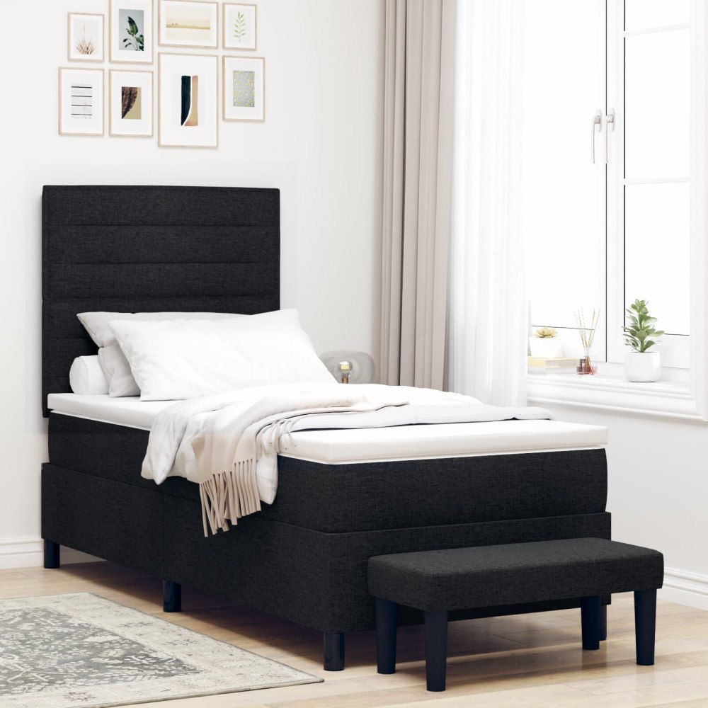 vidaXL Sängbotten med Madrass & Bänk Svart 90x200 cm Tyg