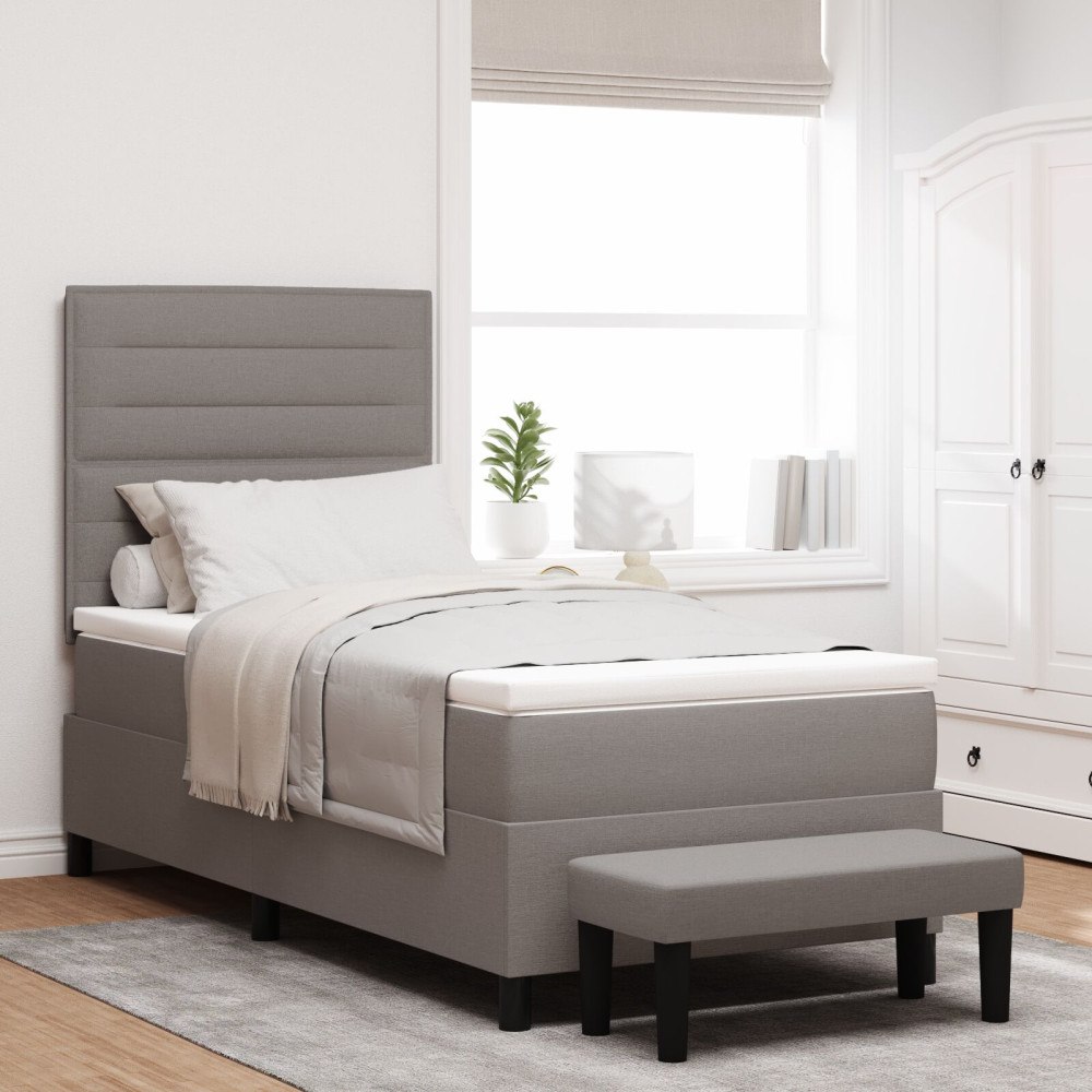 vidaXL Bäddfjäder med huvudgavel Taupe 100 x 200 cm tyg
