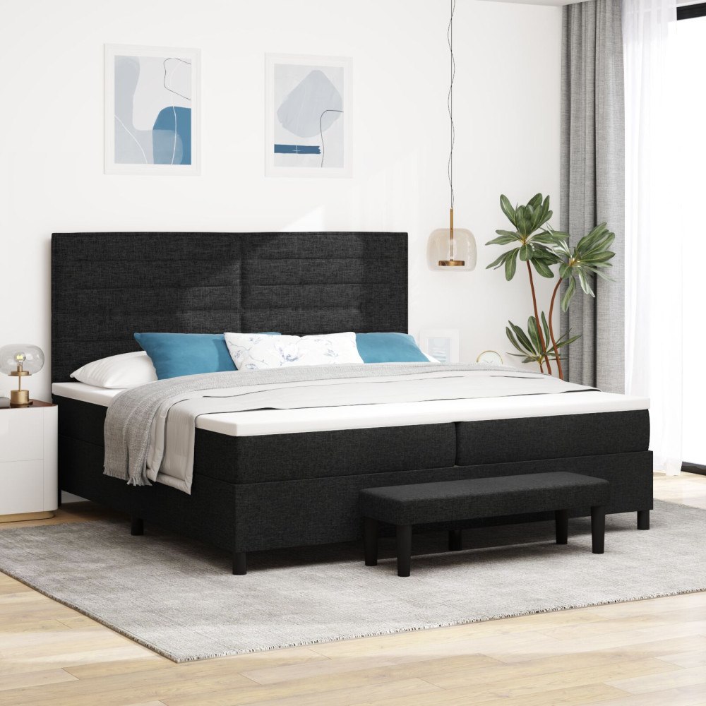 vidaXL Bäddfjäder med madrass med huvudgavel Svart 200 x 200 cm tyg
