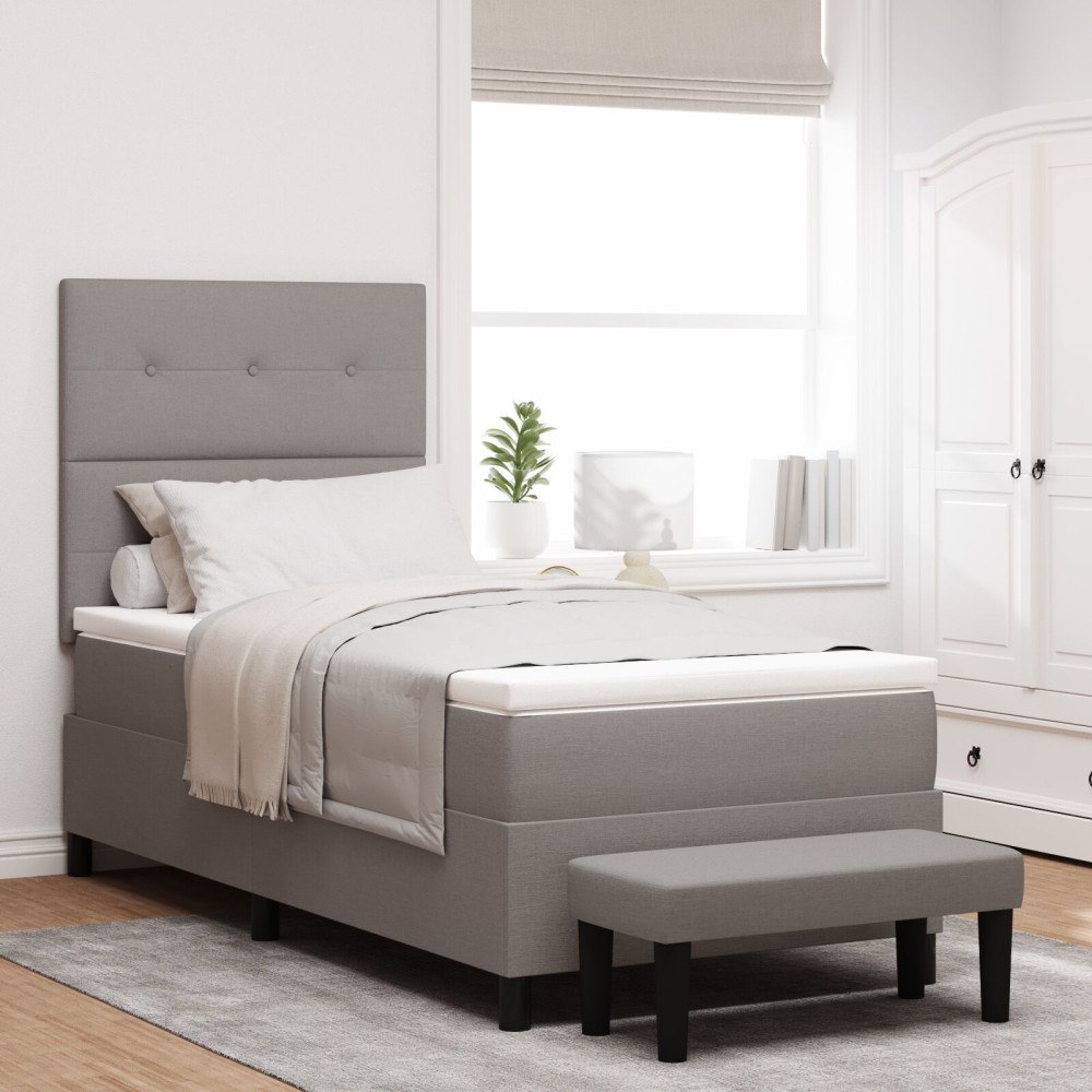 vidaXL Bäddfjäder med huvudgavel Taupe 100 x 200 cm tyg