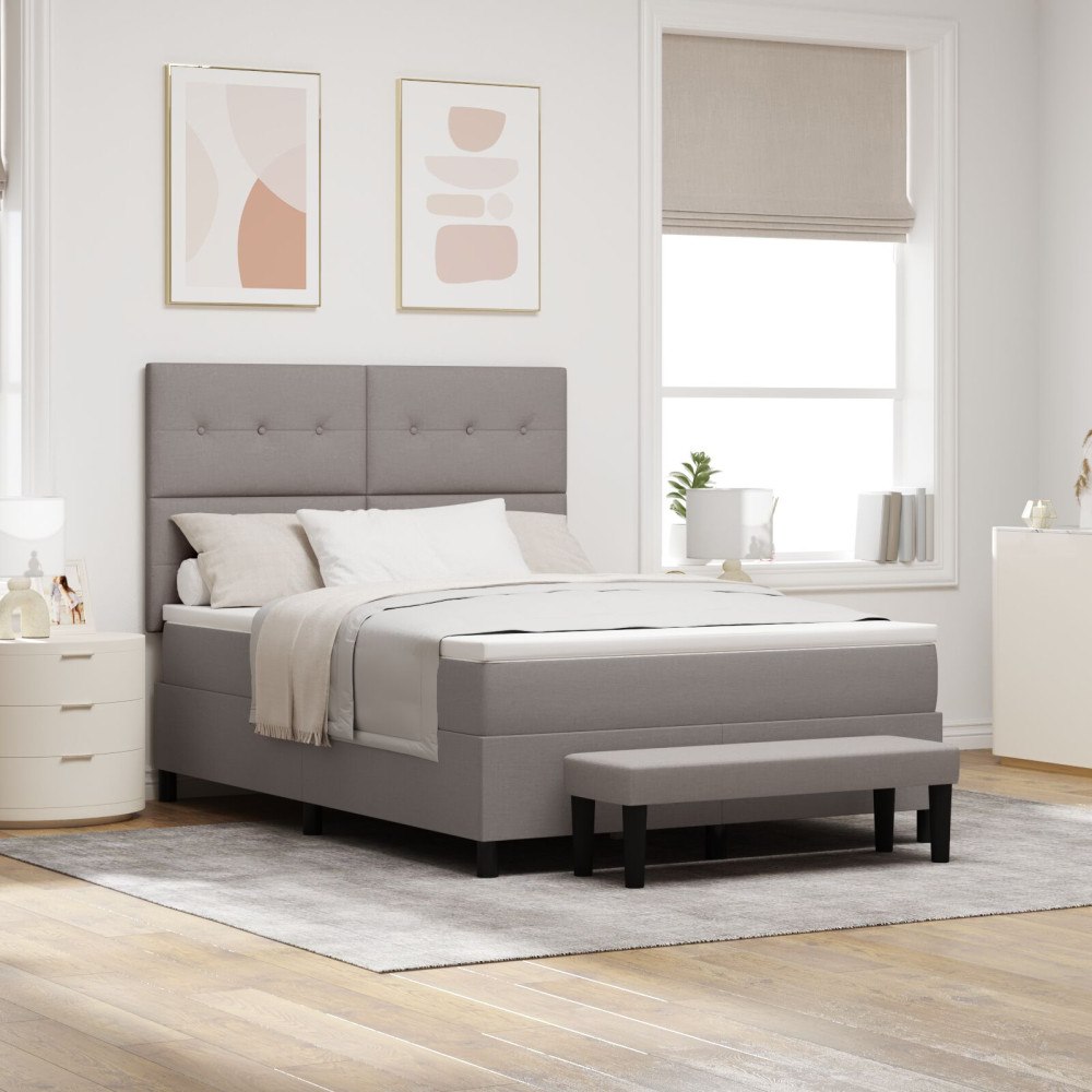 vidaXL Bäddfjäder med huvudgavel Taupe 140 x 190 cm tyg