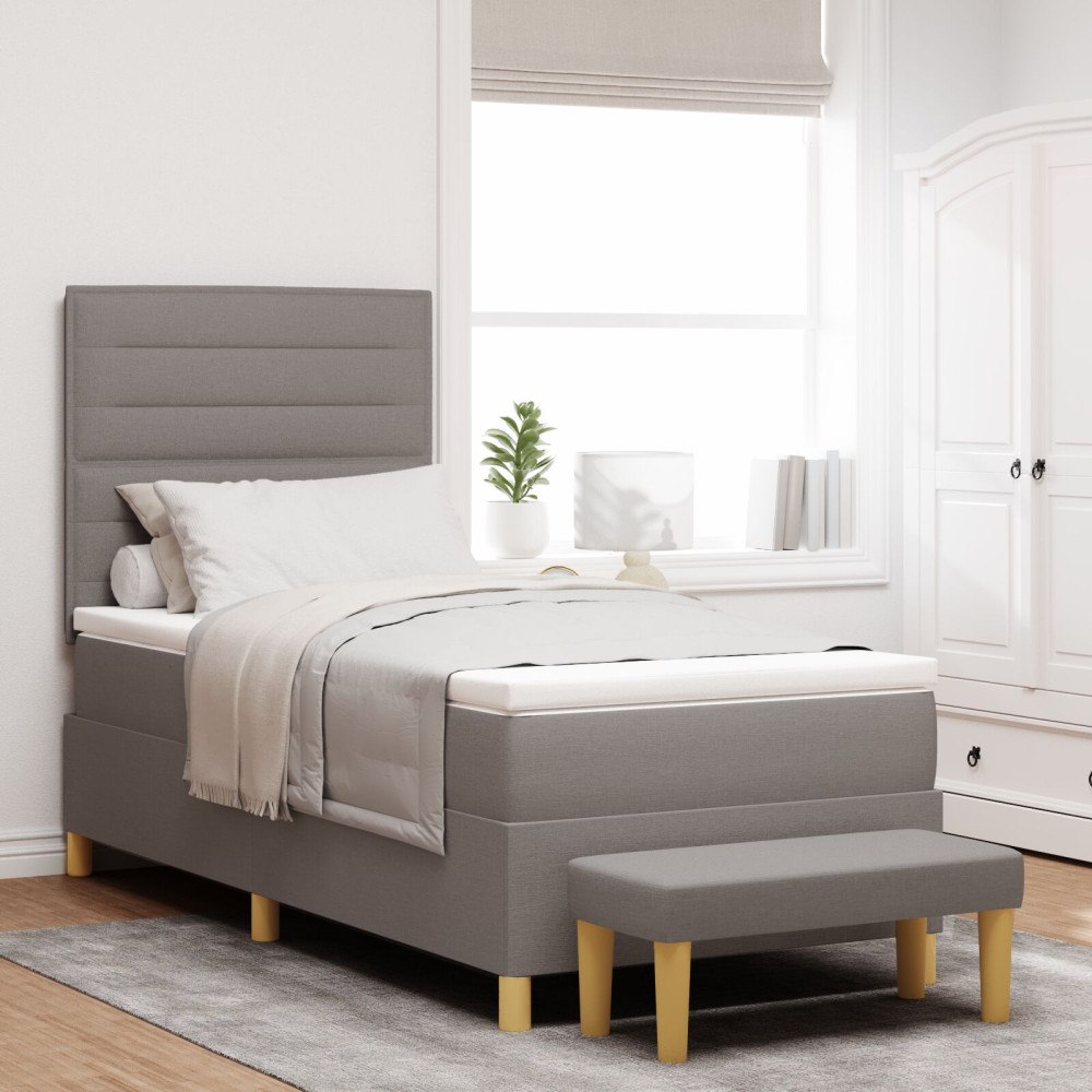 vidaXL Bäddfjäder med huvudgavel Taupe 200 x 90 cm tyg