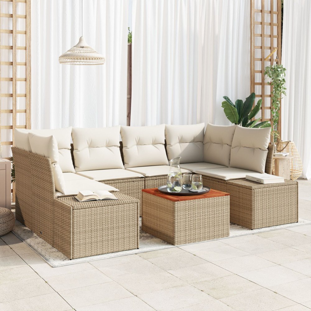 vidaXL Trädgårdsoffset 7 st Beige konstrotting