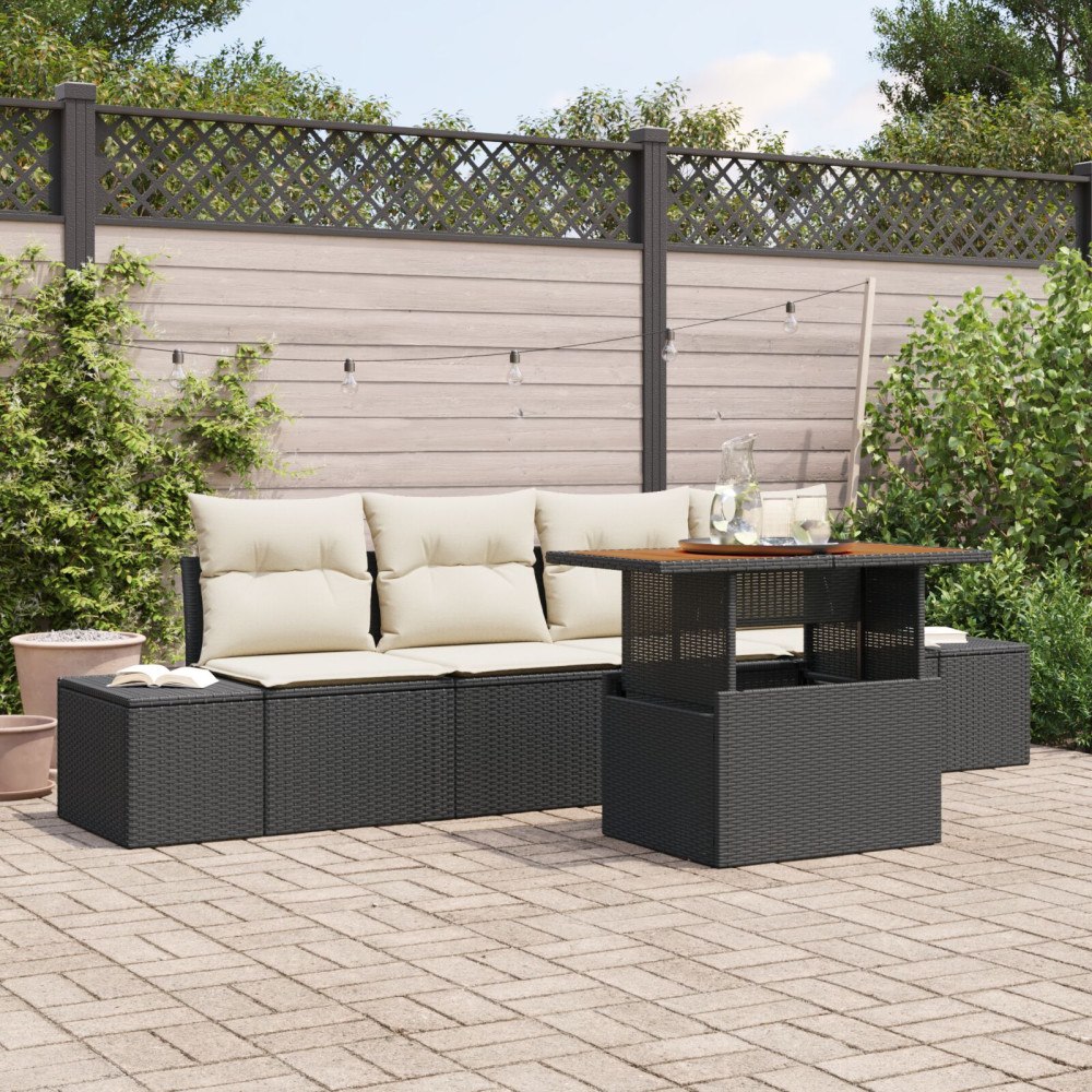 vidaXL Trädgårdsoffset 5 st Svart Poly rattan