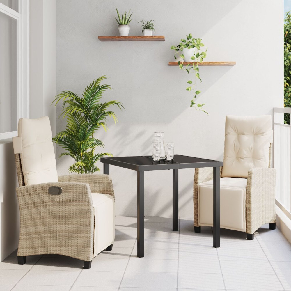 vidaXL Set med 2 Beige PE-konstrotting 2-sits Justerbara fotstöd
