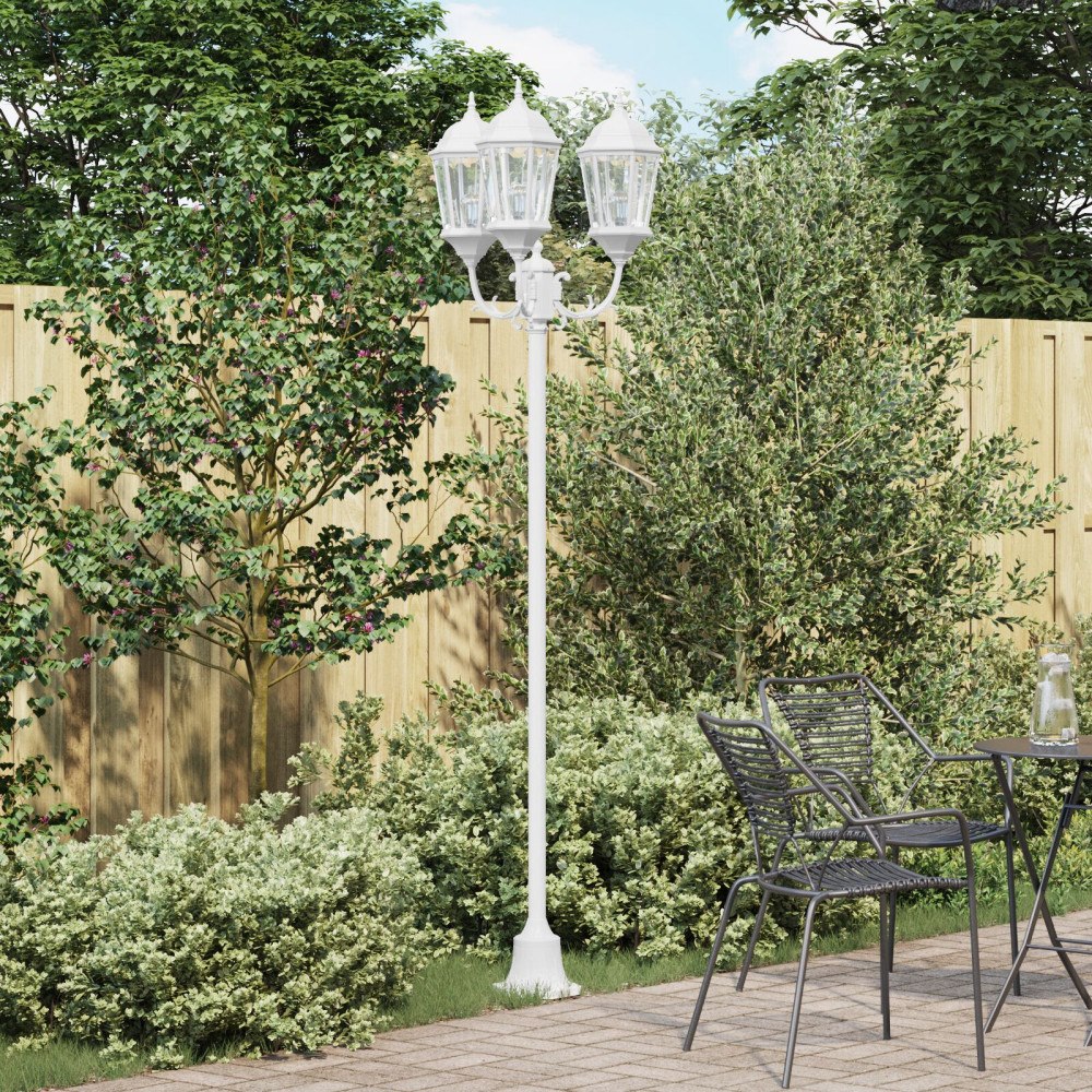 vidaXL Trädgårdslampa 3-lampor E27 Vit 220 cm Aluminium