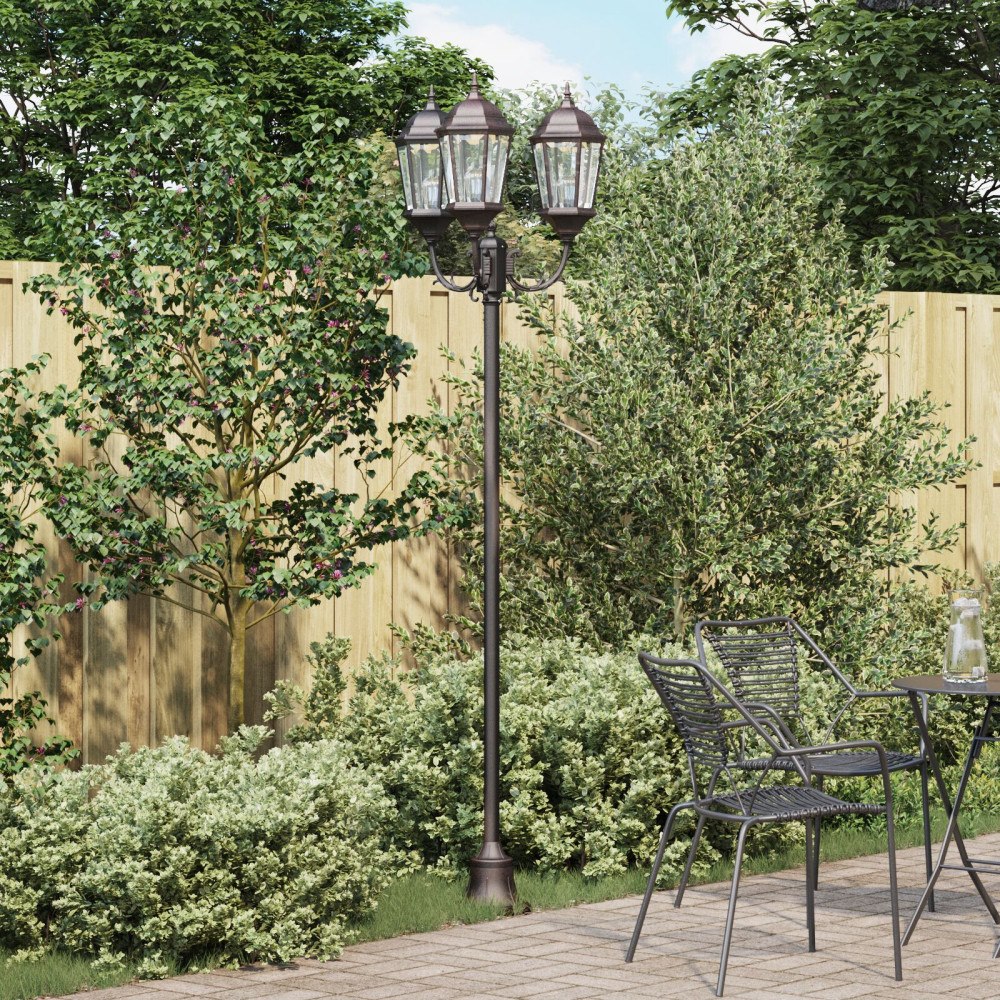 vidaXL Trädgårdslampastolpe 3-lampa E27 Brons 220 cm Aluminium